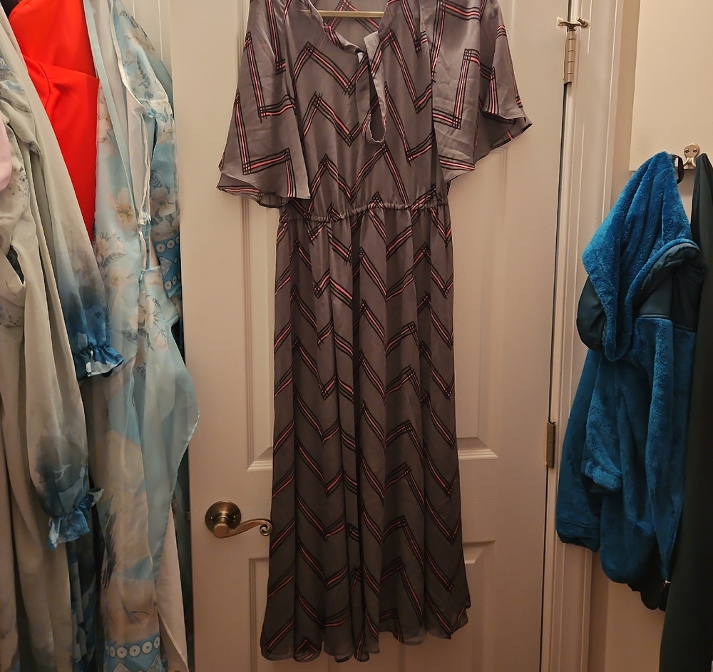 Emporio Armani Grey Chevron Maxi Dress with Flutter Sleeves